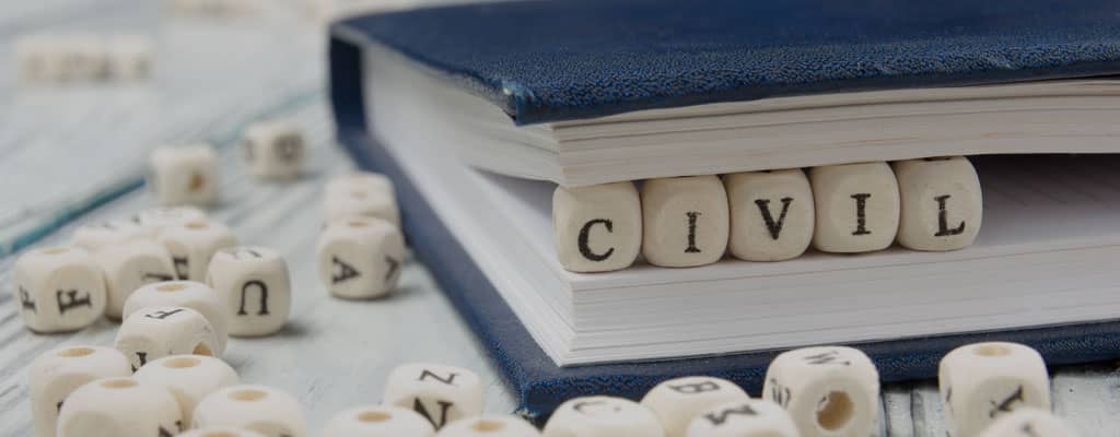 Legal book with letters spelling out Civil